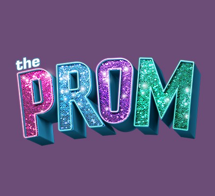 Stylized text of the words THE PROM on a purple background