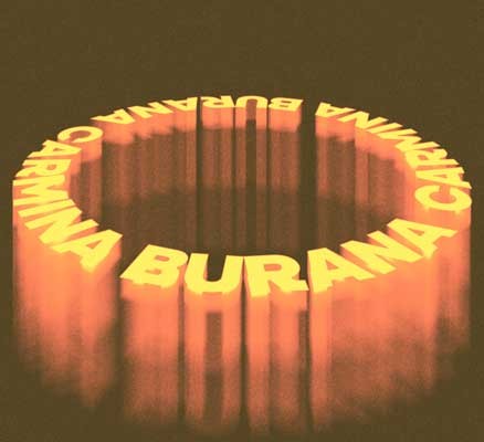 Image of 3-D block text in a circle that reads "Carmina Burana"