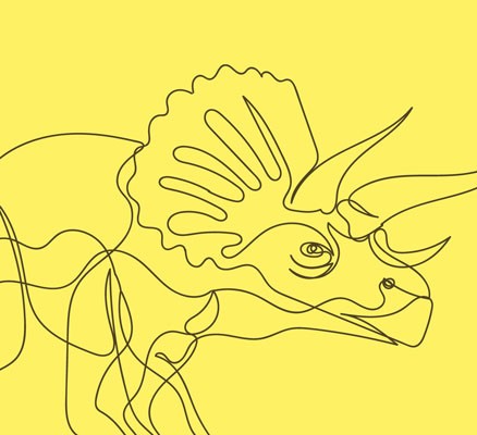Image of black outline of triceratops on yellow background