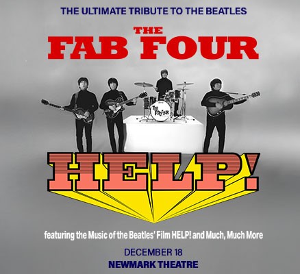 Image of The Fab Four and instruments in style of The Beatles' HELP! album