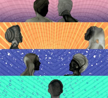 Image of portrait silhouettes of people on various color backgrounds