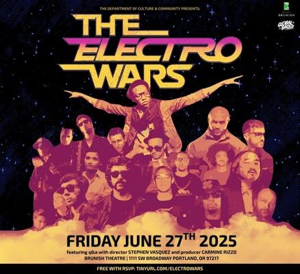 Graphic of electro/house artists on a starry background with stylized text reading THE ELECTRO WARS