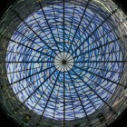 Spectral glass dome inside Antoinette Hatfield Hall's rotunda lobby