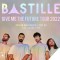 Portrait of Bastille members on a tie-dye background with tour name superimposed.