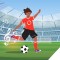 Illustration of child soccer player about to kick ball on the pitch in a stadium