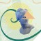 The Marriage of Figaro image: colorful graphics with 3-D statue of woman's head 