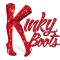 Kinky Boots sparkly red title art with sparkly red boots as the "K" in title