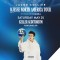 Photo of Jacob Collier on blue background, wearing a white furry coat
