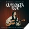 Photo of Natalia Lafourcade with guitar sitting in front of a red velvet curtain. Text overlay reads: CANCIONERA TOUR