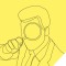 Image of black outline shape of man with a magnifying glass on yellow background