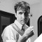Black and white photo of Andrew Bird