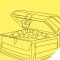 Image of black outlines of a pirate's treasure chest on yellow background