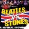 Image of British flag with "Beatles vs Stones" text and photos of the bands